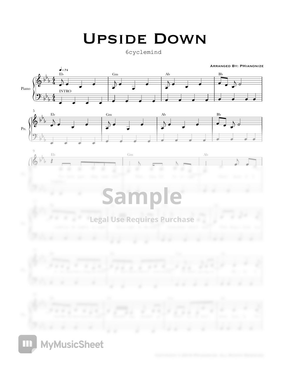 6cyclemind Upside Down (Easy Version) 악보 by PHianonize