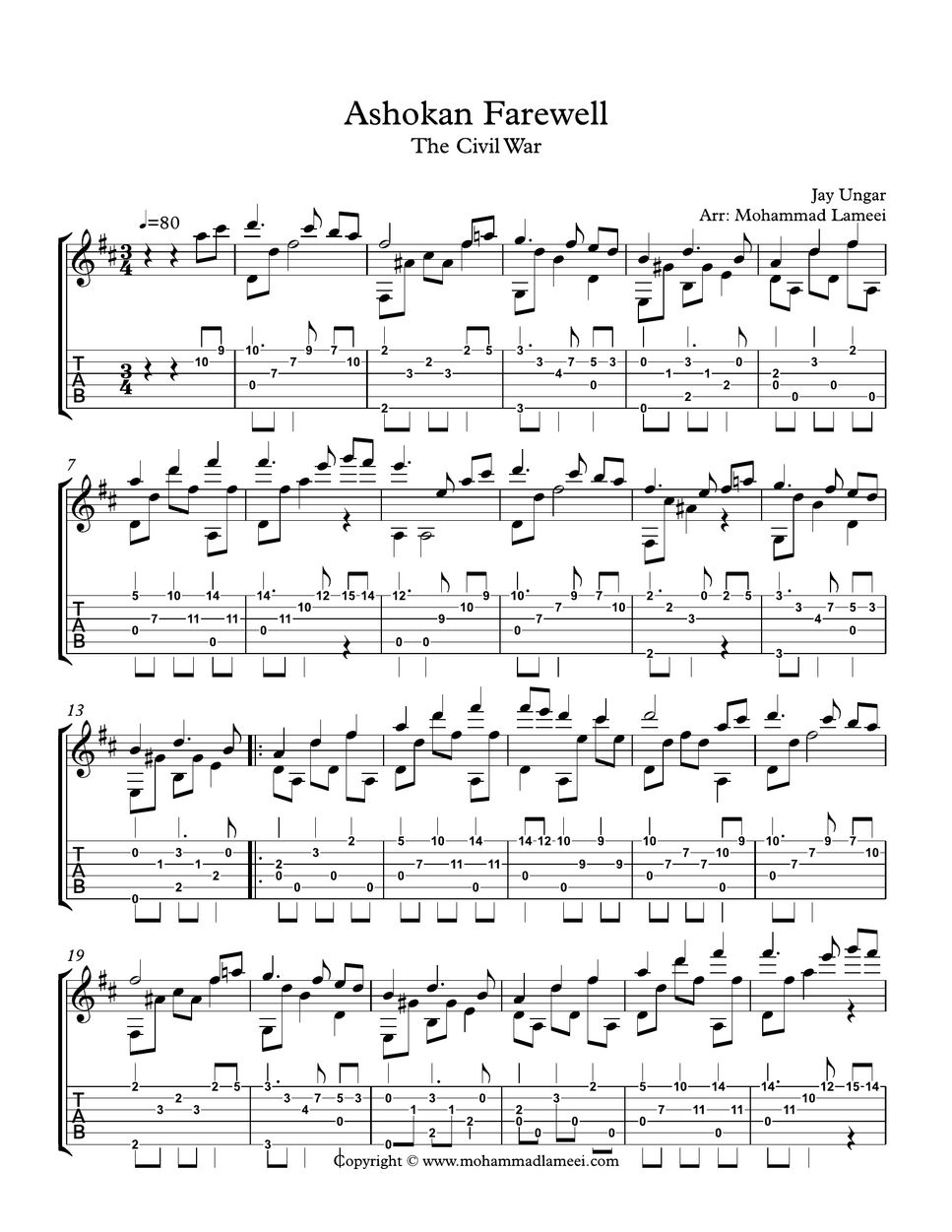 Jay Ungar Ashokan Farewell Tab + 1pentagramma by Mohammad Lameei