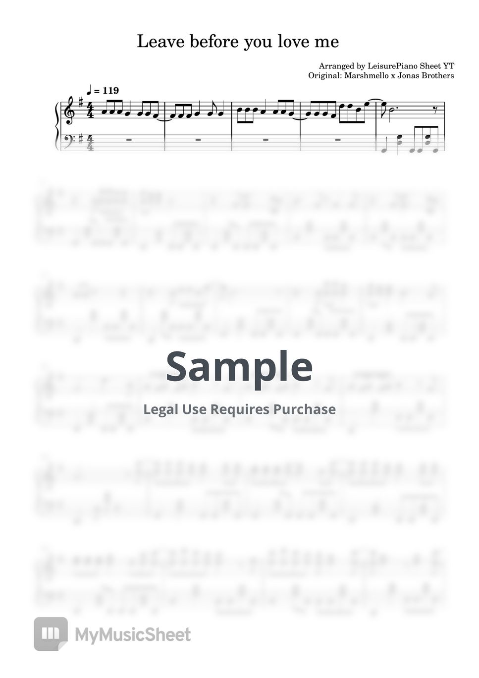 Marshmello x Jonas Brothers - Leave Before You Love Me by Leisure Piano Sheets YT