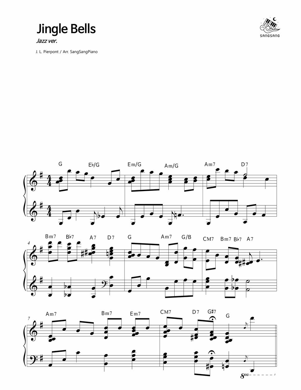 J. L. Pierpont Jingle Bells (Jazz ver.) Sheet by SangSangPiano
