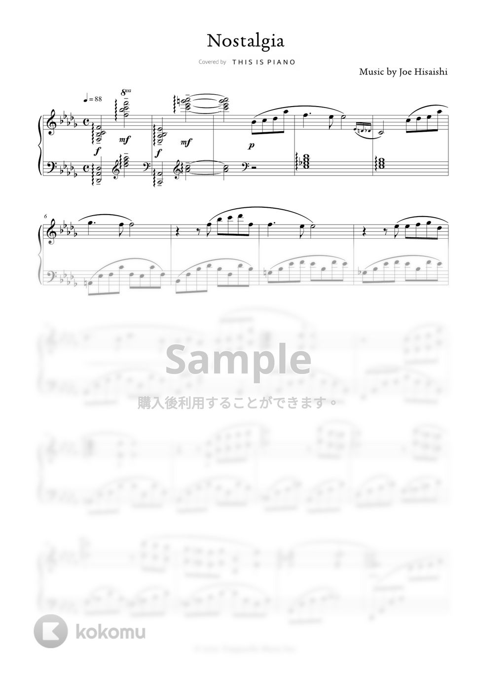久石譲 - Nostalgia by THIS IS PIANO
