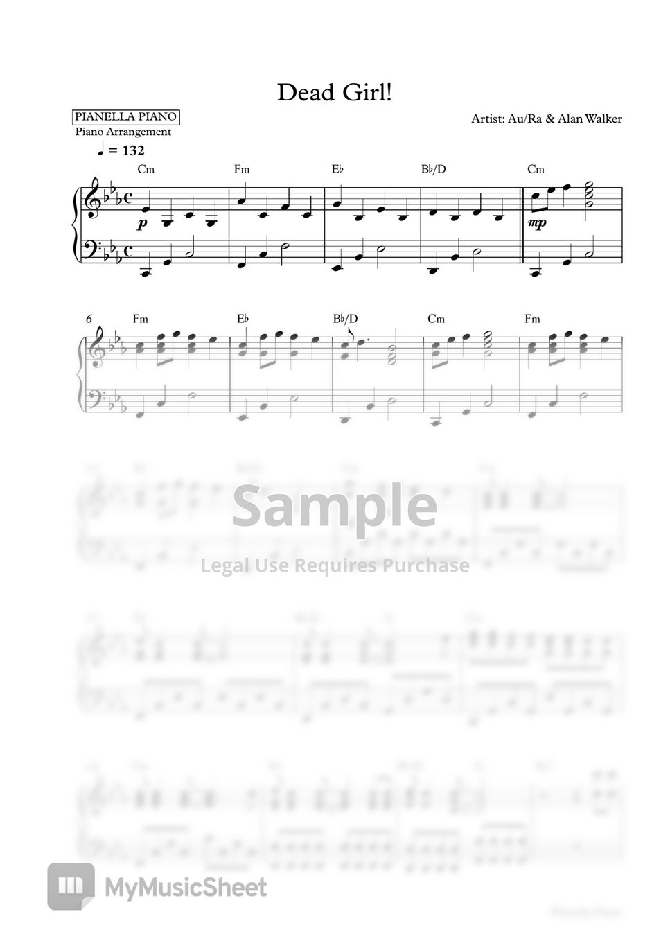 Au/Ra & Alan Walker - Dead Girl! (Piano Sheet) by Pianella Piano