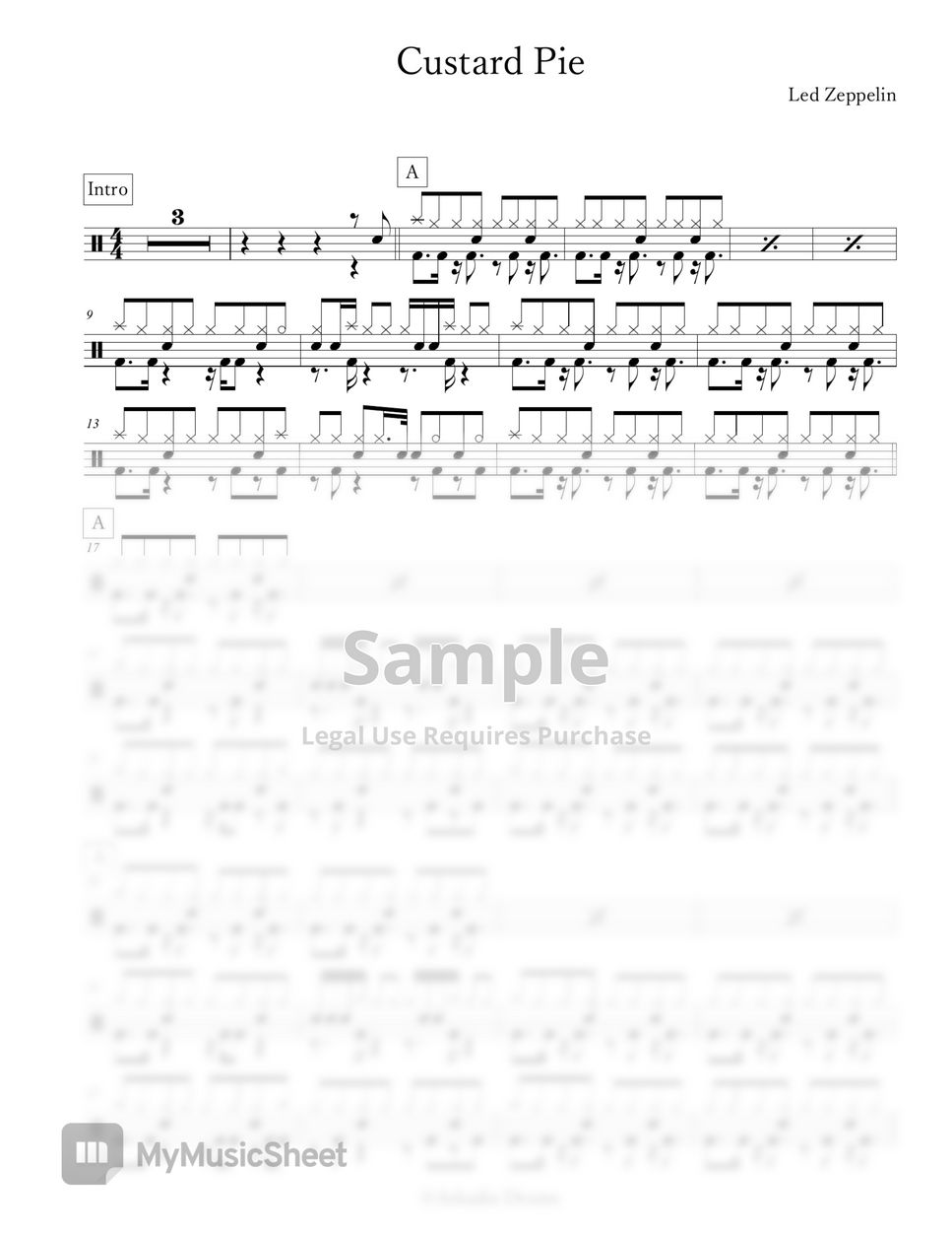 Led Zeppelin - Custard Pie Sheets By Arkadia Drums