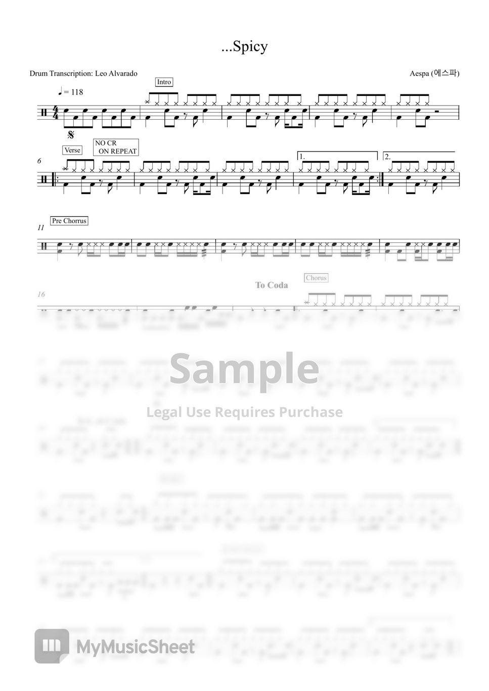 Aespa (에스파) Spicy Sheets by Drum Transcription Leo Alvarado