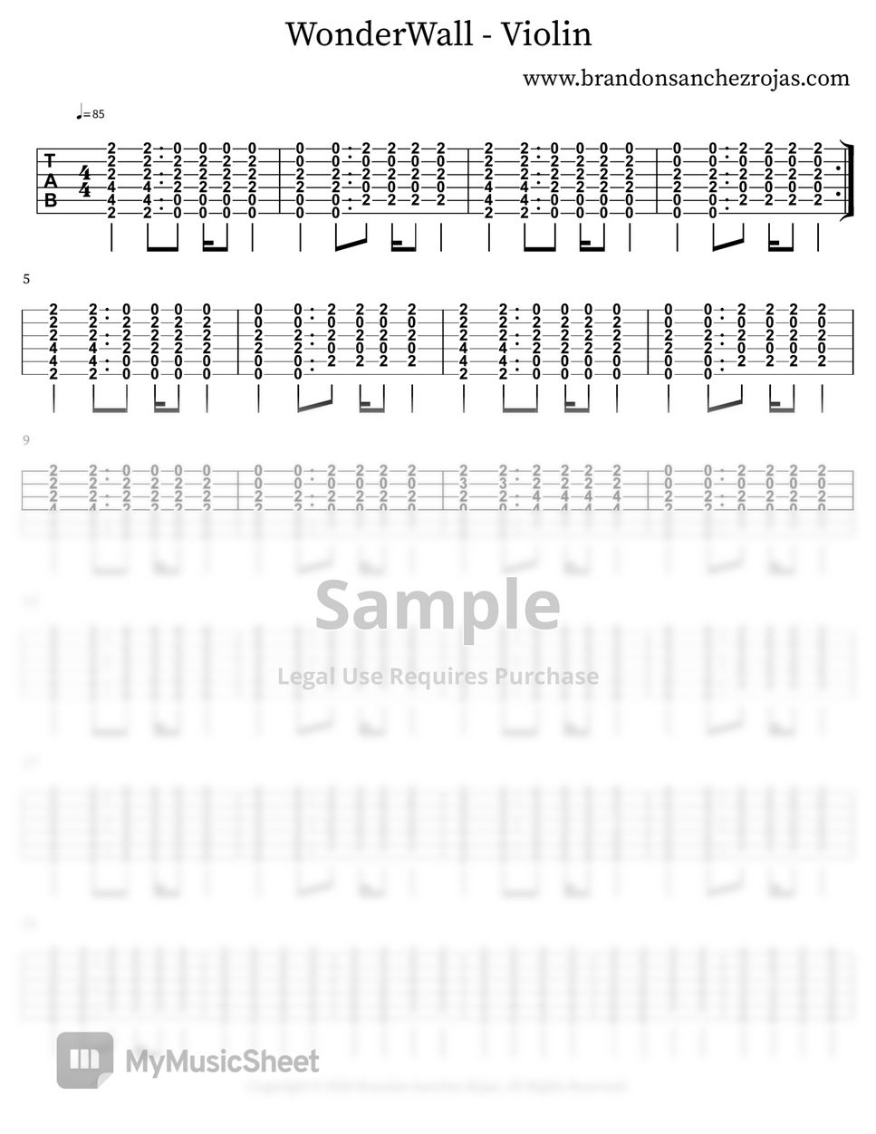 BSR WonderWall Violin Sheets