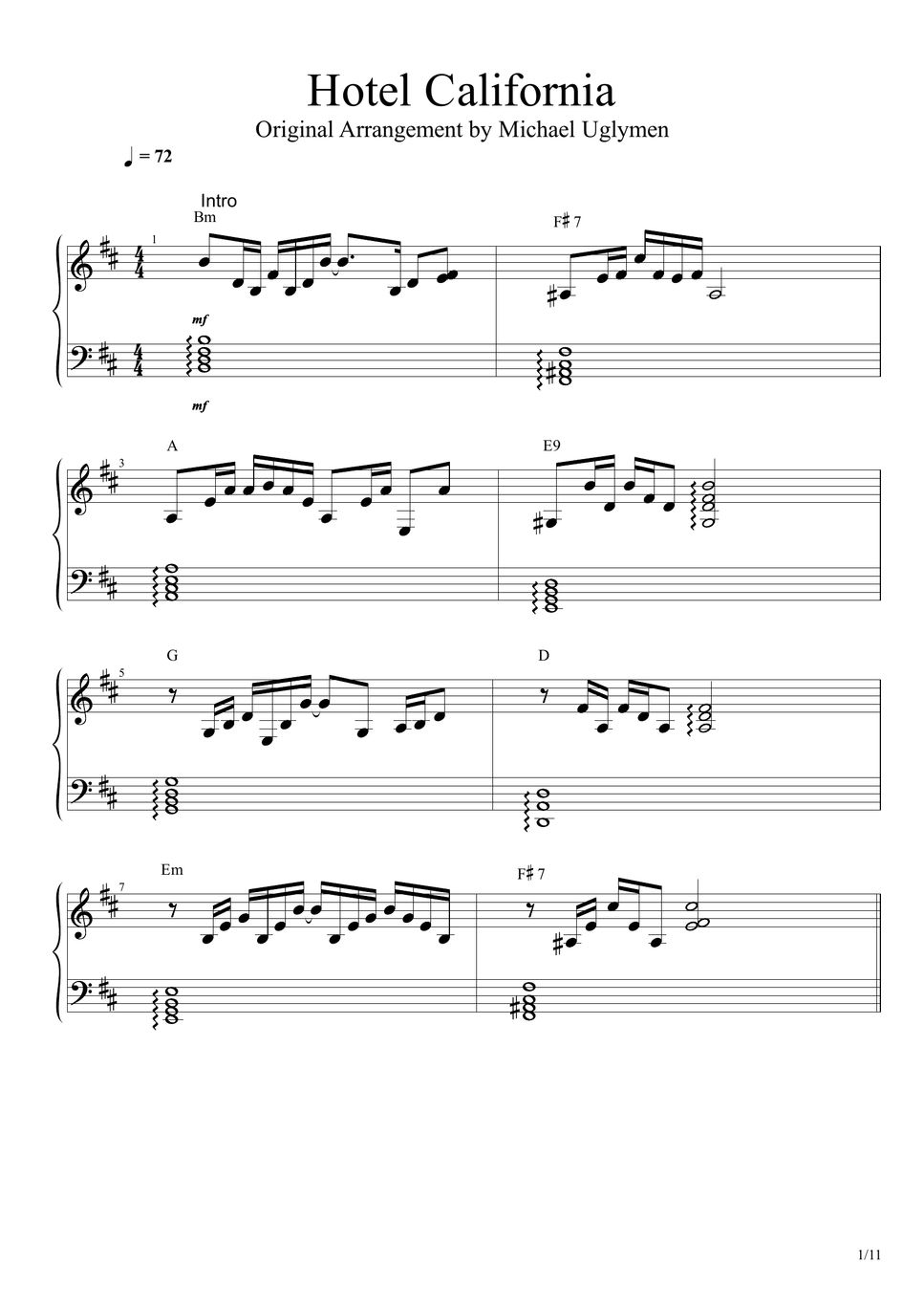 The Eagles Hotel California 악보 by Michael Uglymen