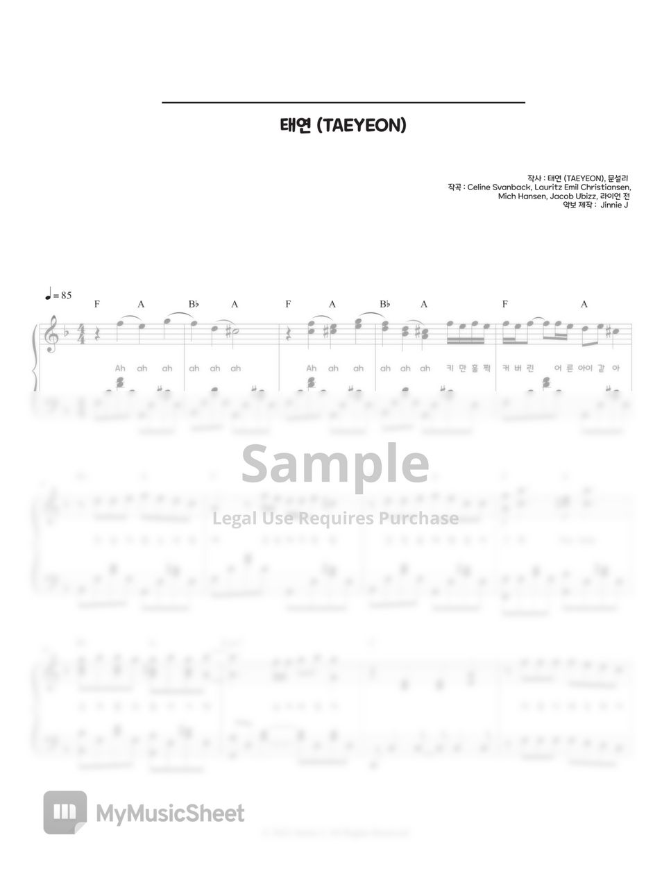 태연 (TAEYEON) Can't Control Myself (E key, F key) Sheets by Jinnie J