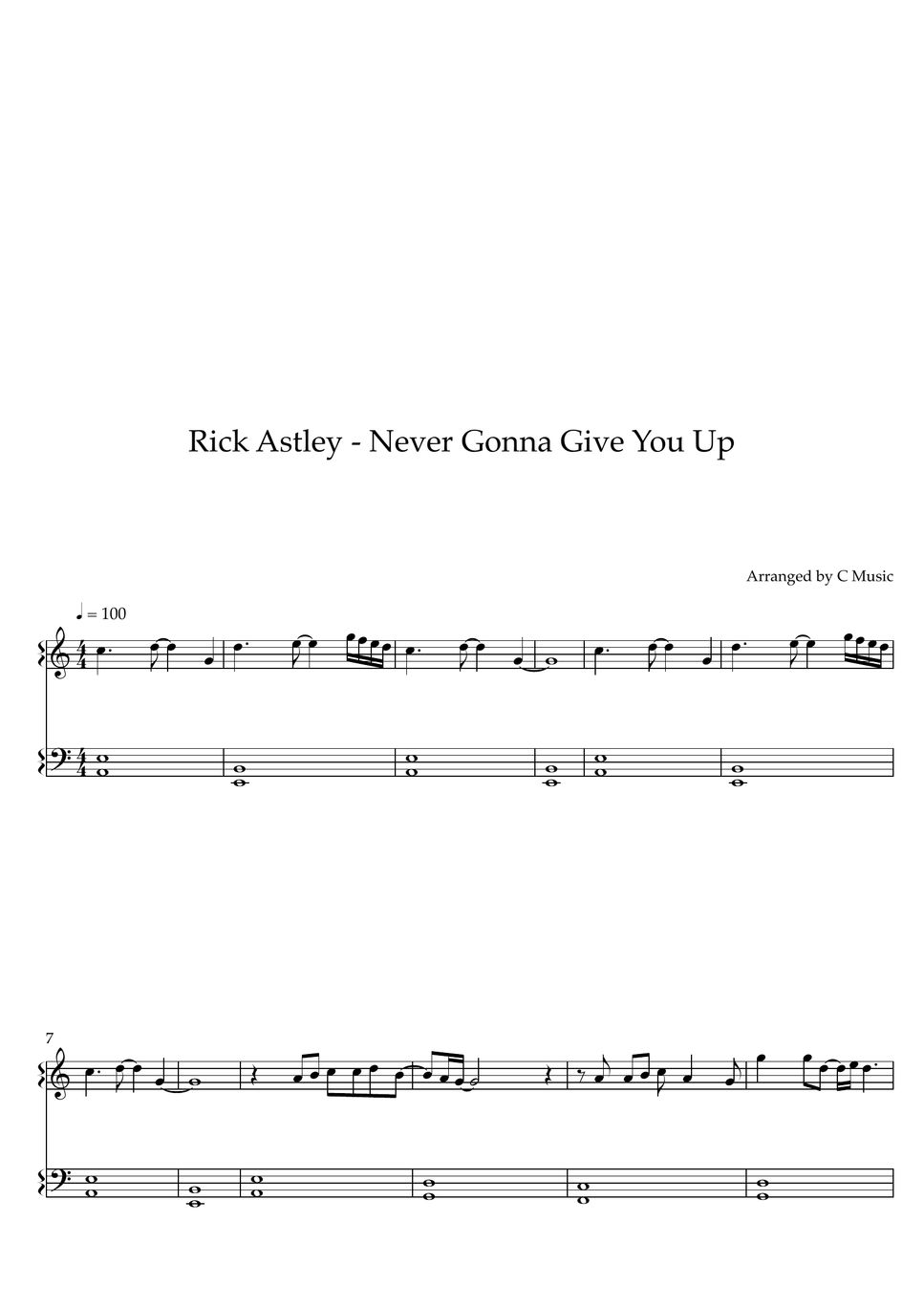 Rick Astley Never Gonna Give You Up Easy Version Sheet By C Music 3497