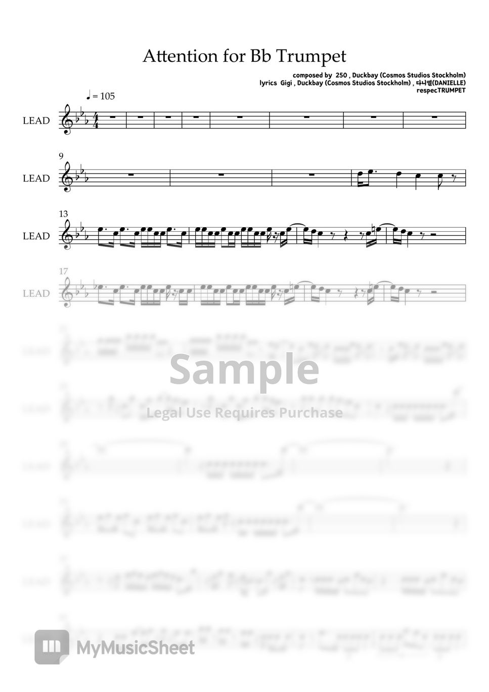 newjeans - attention (for Bb Trumpet lead sheet) by respecTRUMPET