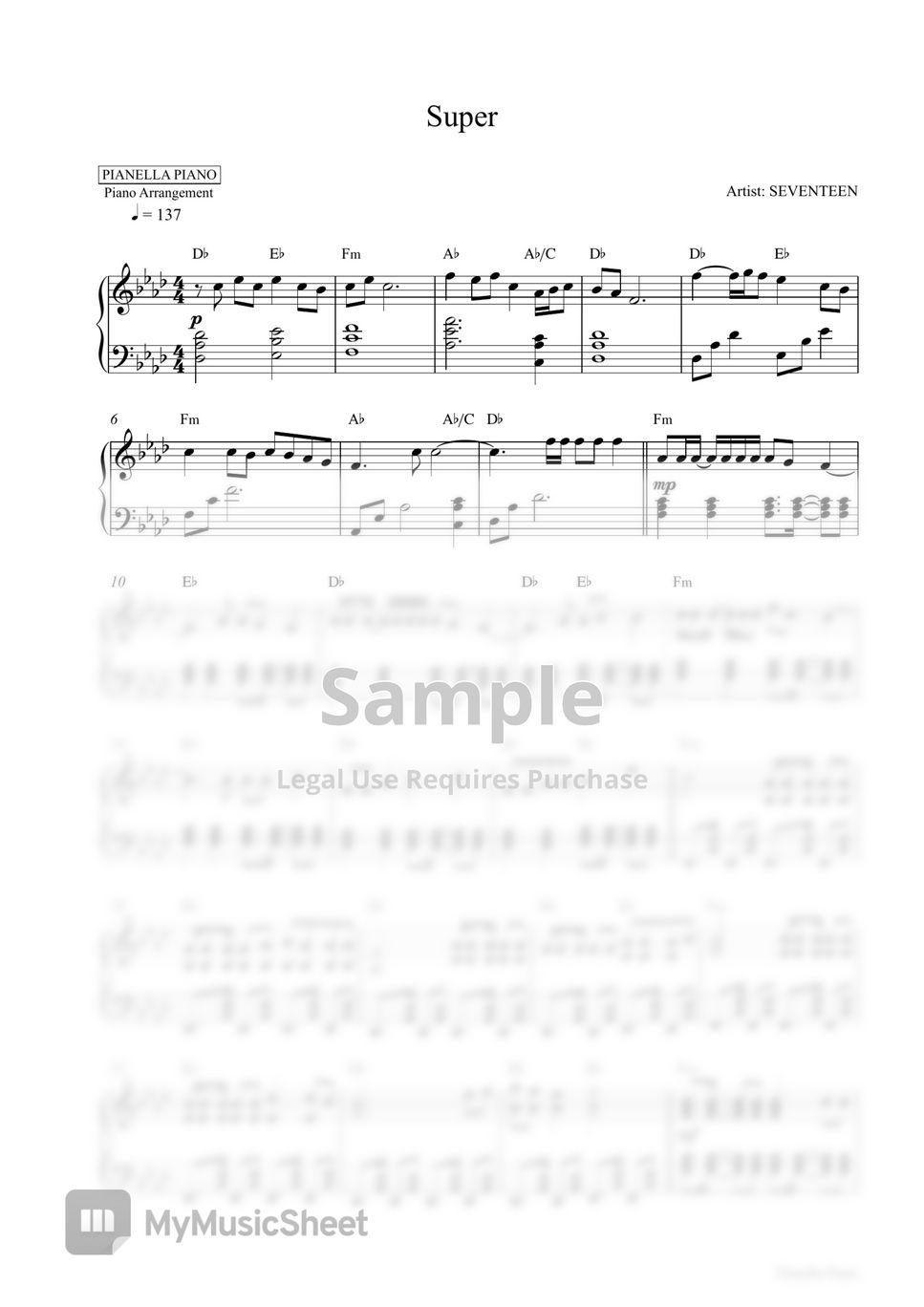 SEVENTEEN - Super (Piano Sheet) 楽譜 by Pianella Piano