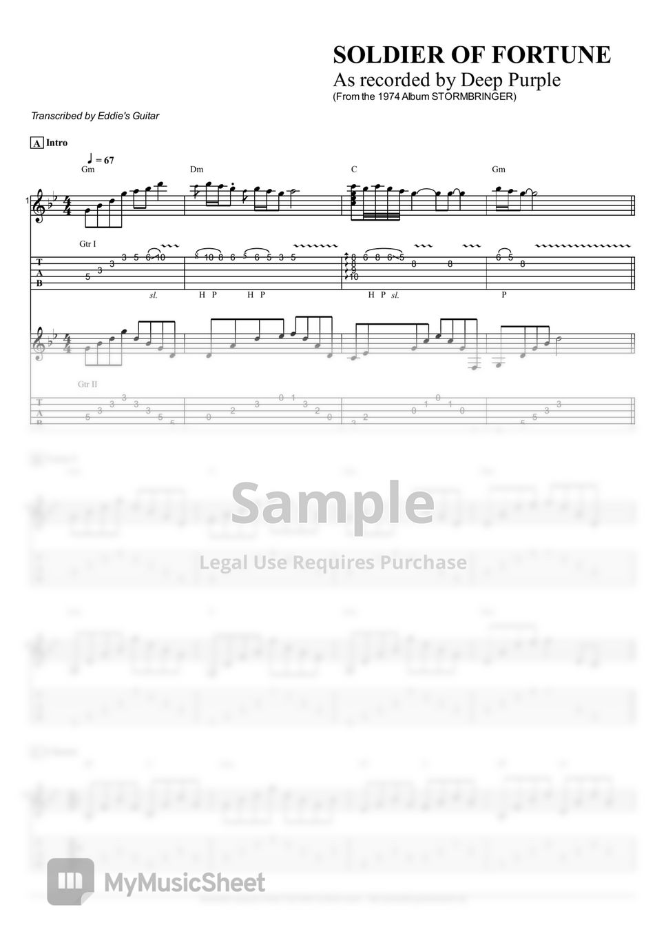 Deep Purple - Soldier of Fortune Acoustic Guitar TAB PDF | mymusic5