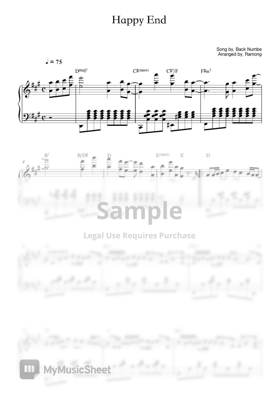 Back Number Happy End 曲谱 by Ramong