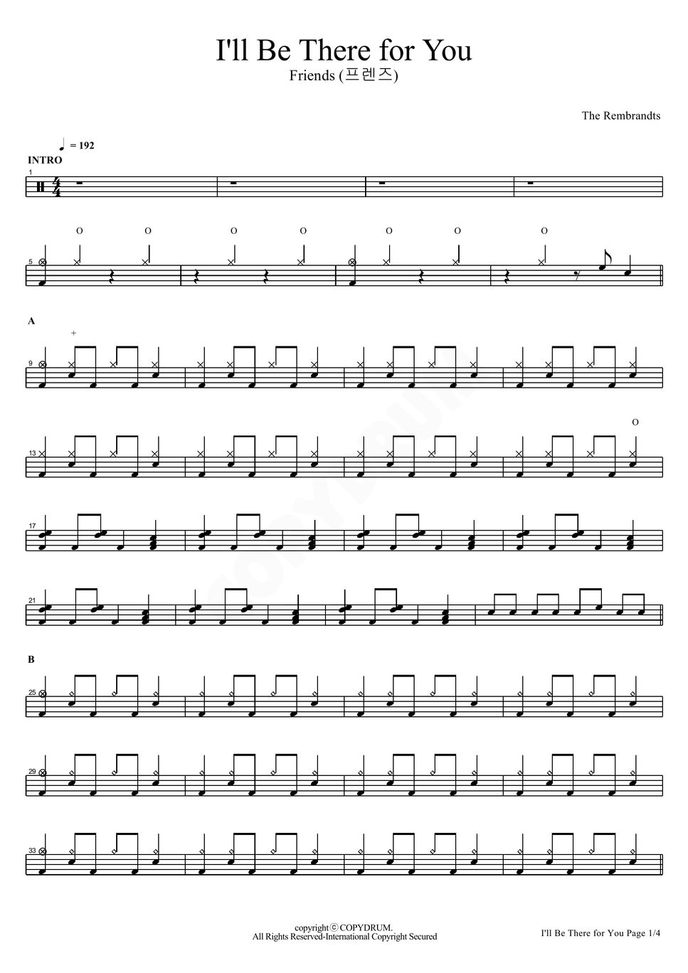 The rembrandts i ll be there for you sheet by copydrum