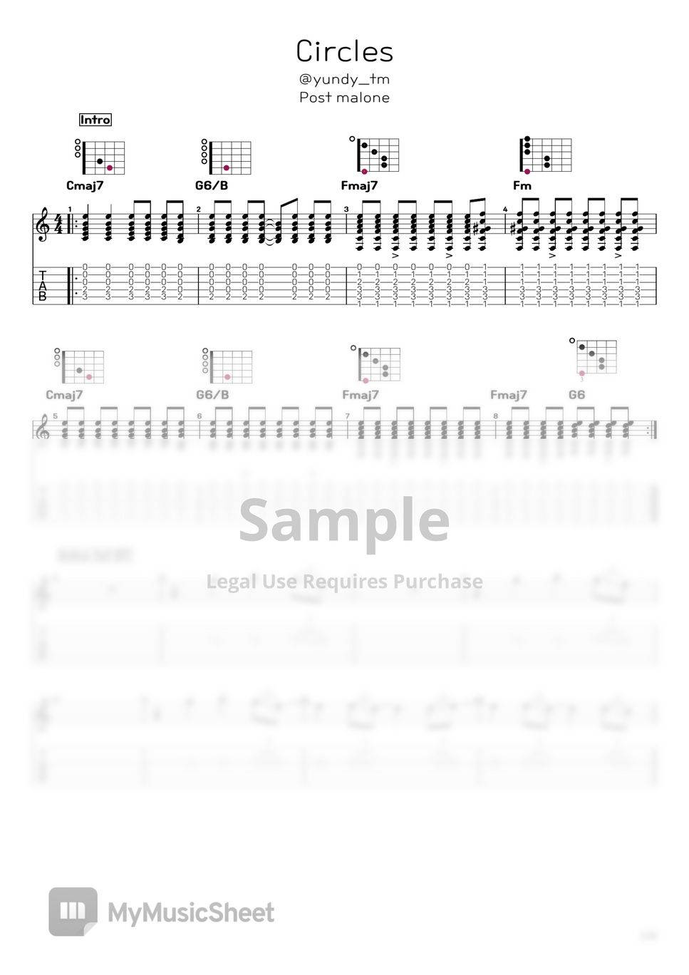 Post malone Circles (Guitar tab) Sheets by yundy_tm