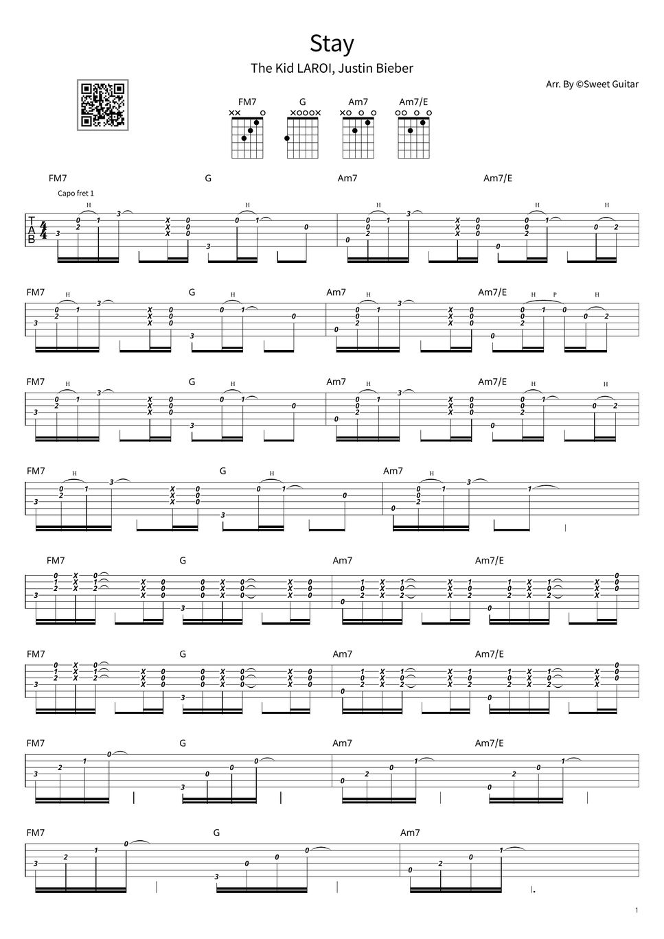 The Kid LAROI, Justin Bieber - Stay (Easy Tab, Chords) TAB by Sweet Guitar