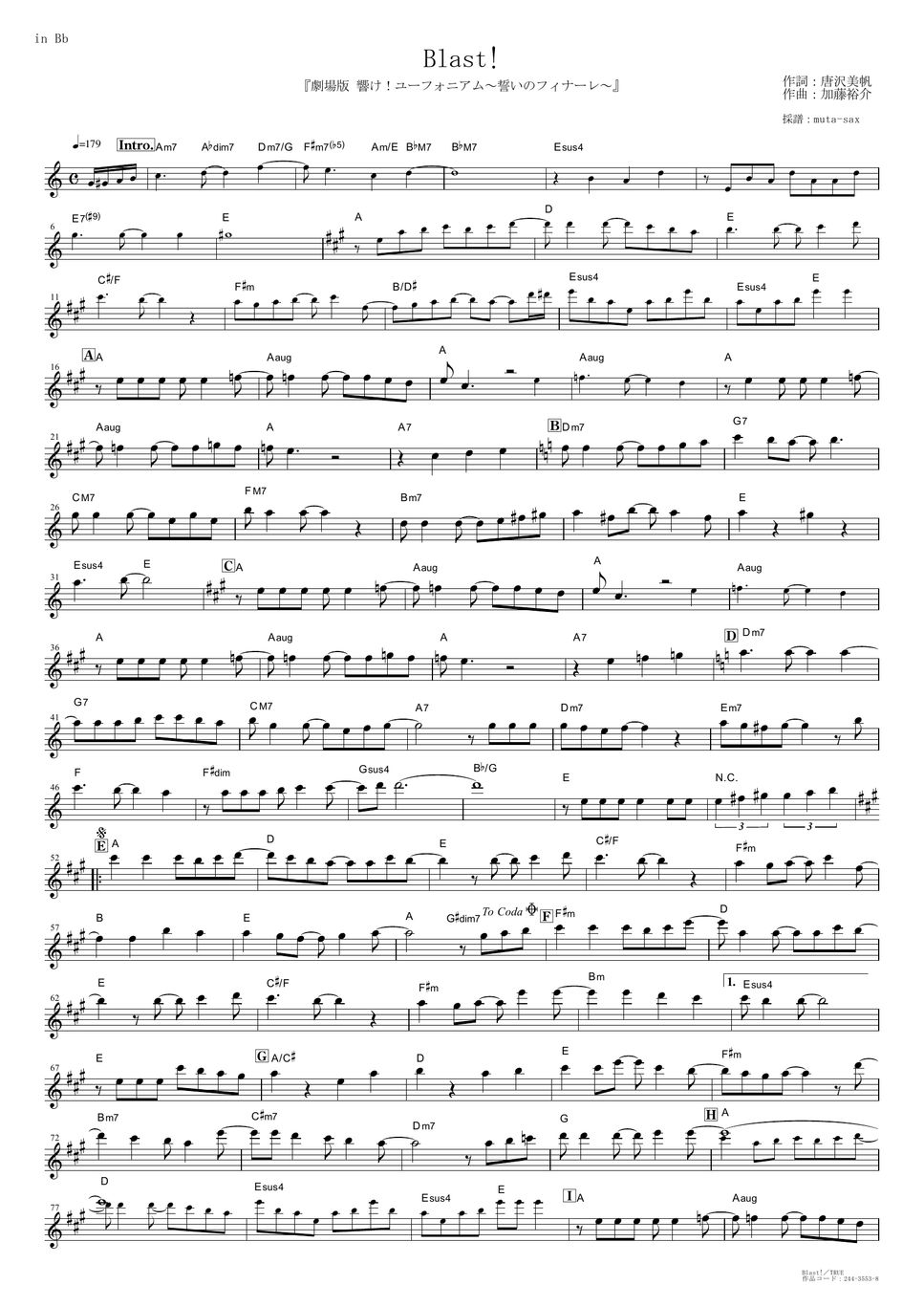 TRUE Blast! (Sound! Euphonium Our Promise A Brand New Day / in Bb