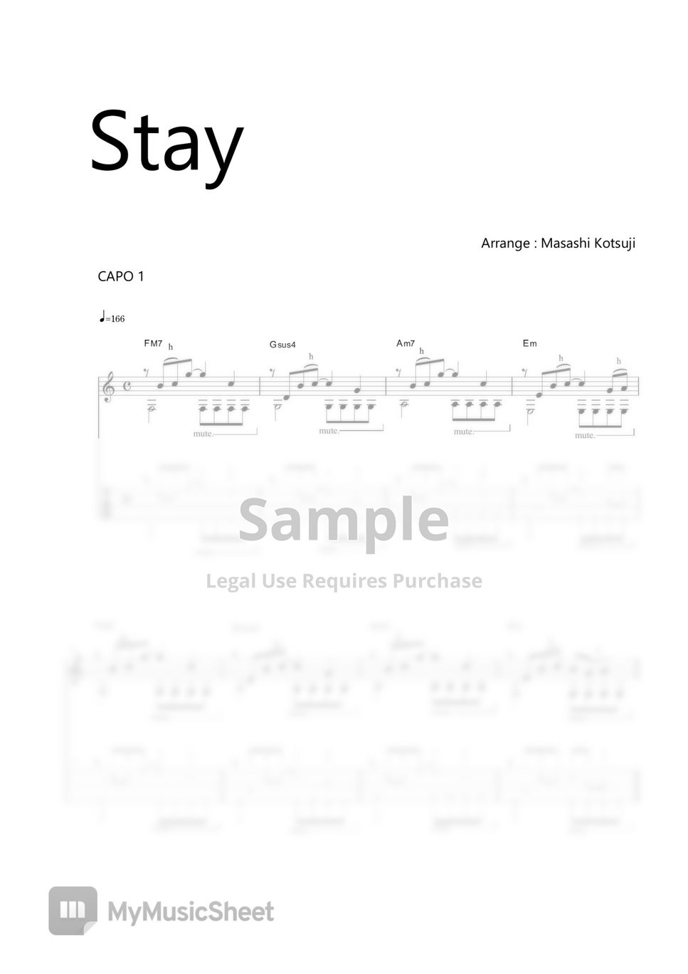 The Kid LAROI & Justin Bieber - STAY - Finger Style Guitar Tab + 단선 악보 ...