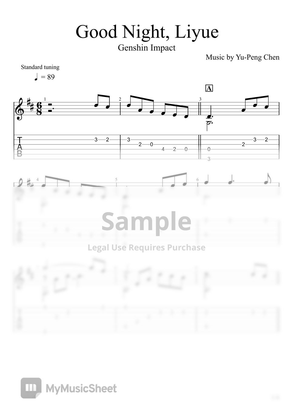 Genshin Impact Good Night, Liyue (Fingerstyle) Sheets by u3danchou