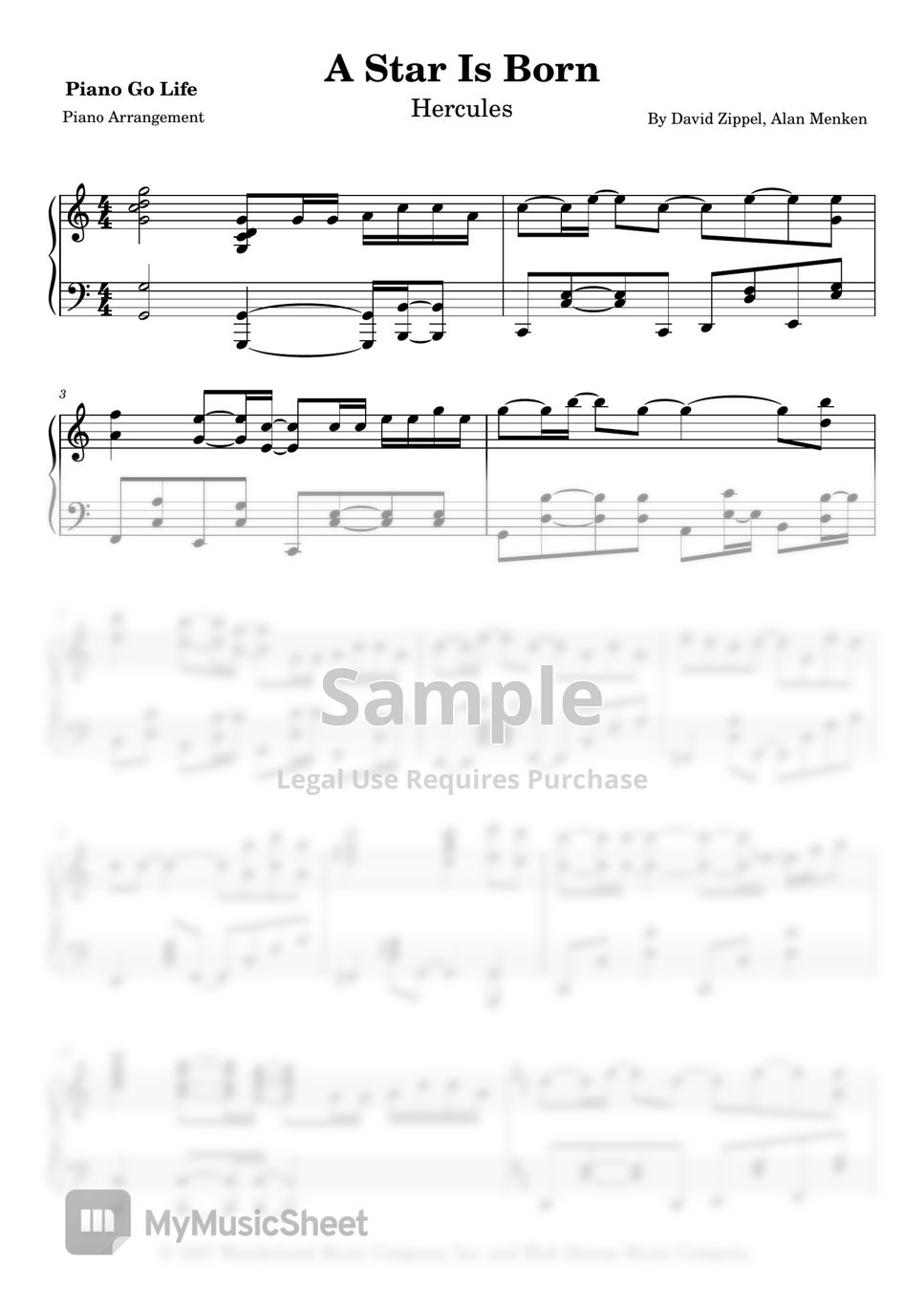 Alan Menken A Star Is Born Hercules Sheet By Piano Go Life 0656