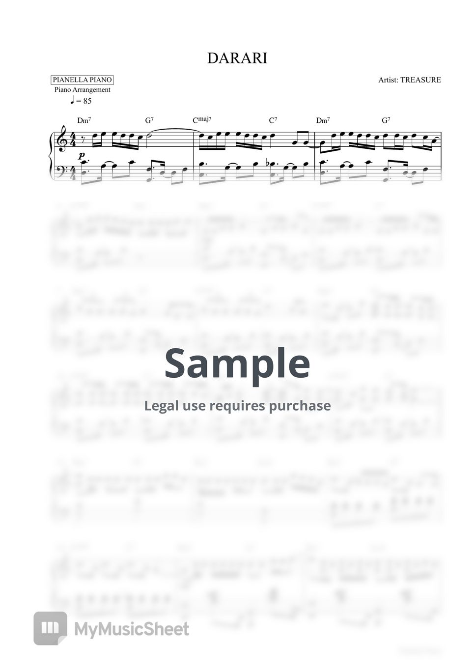 TREASURE - DARARI (Piano Sheet) by Pianella Piano
