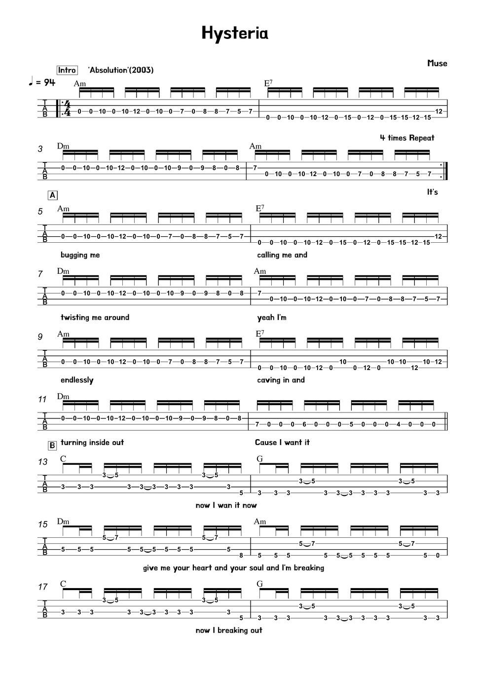 muse Hysteria Sheets by 김미(Kimme)