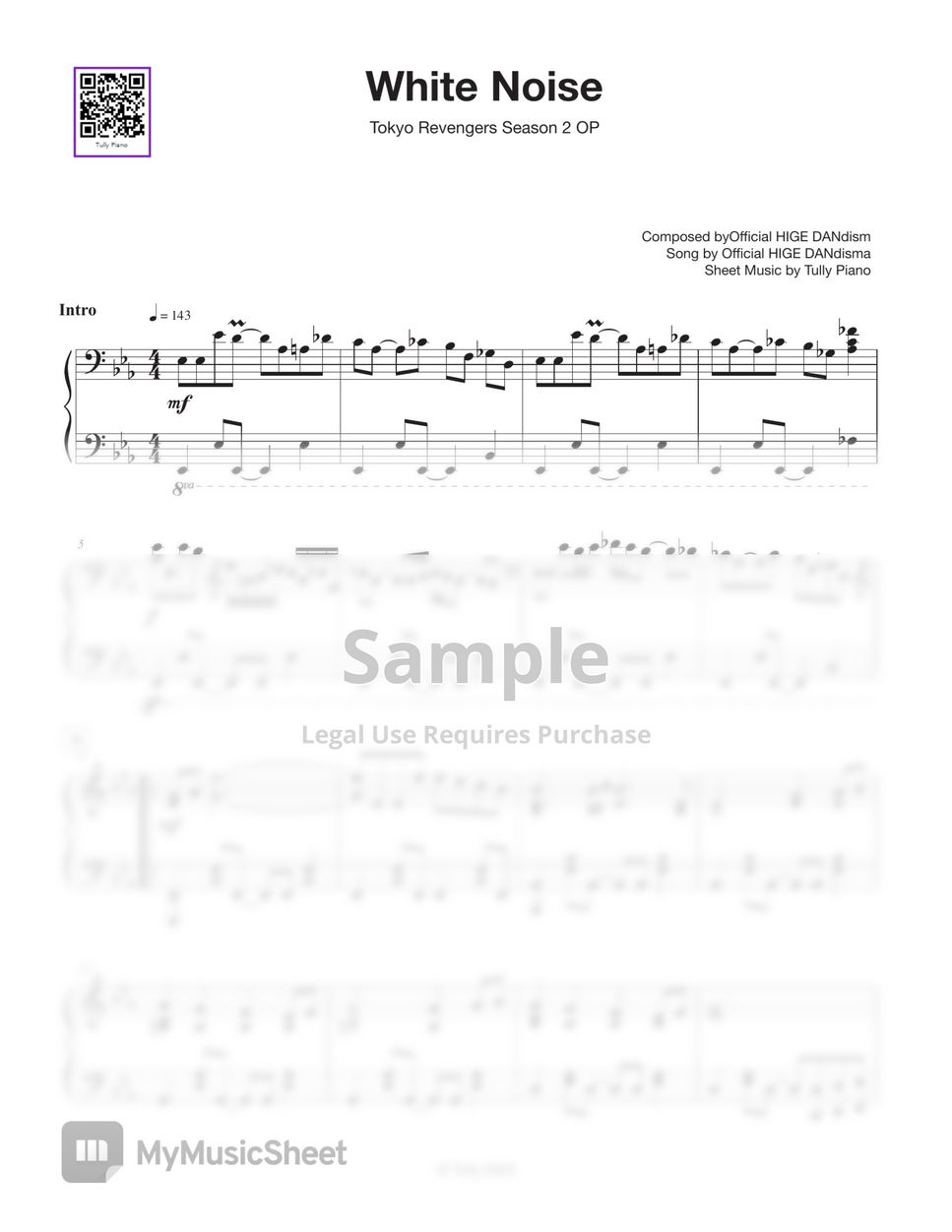 Official hige dandism white noise sheets by tully piano