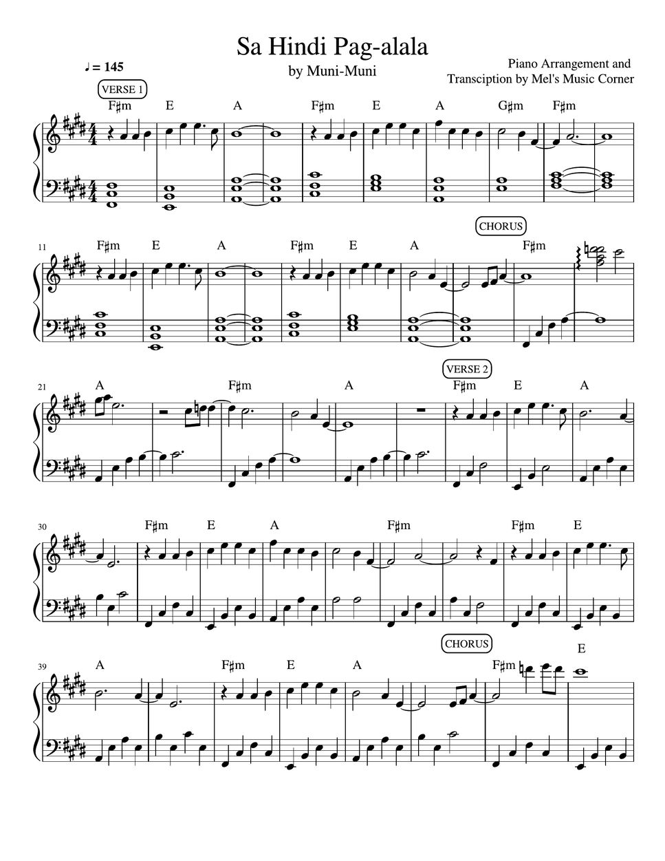 Munimuni Sa Hindi Pagalala (piano sheet music) Sheets by Mel's Music