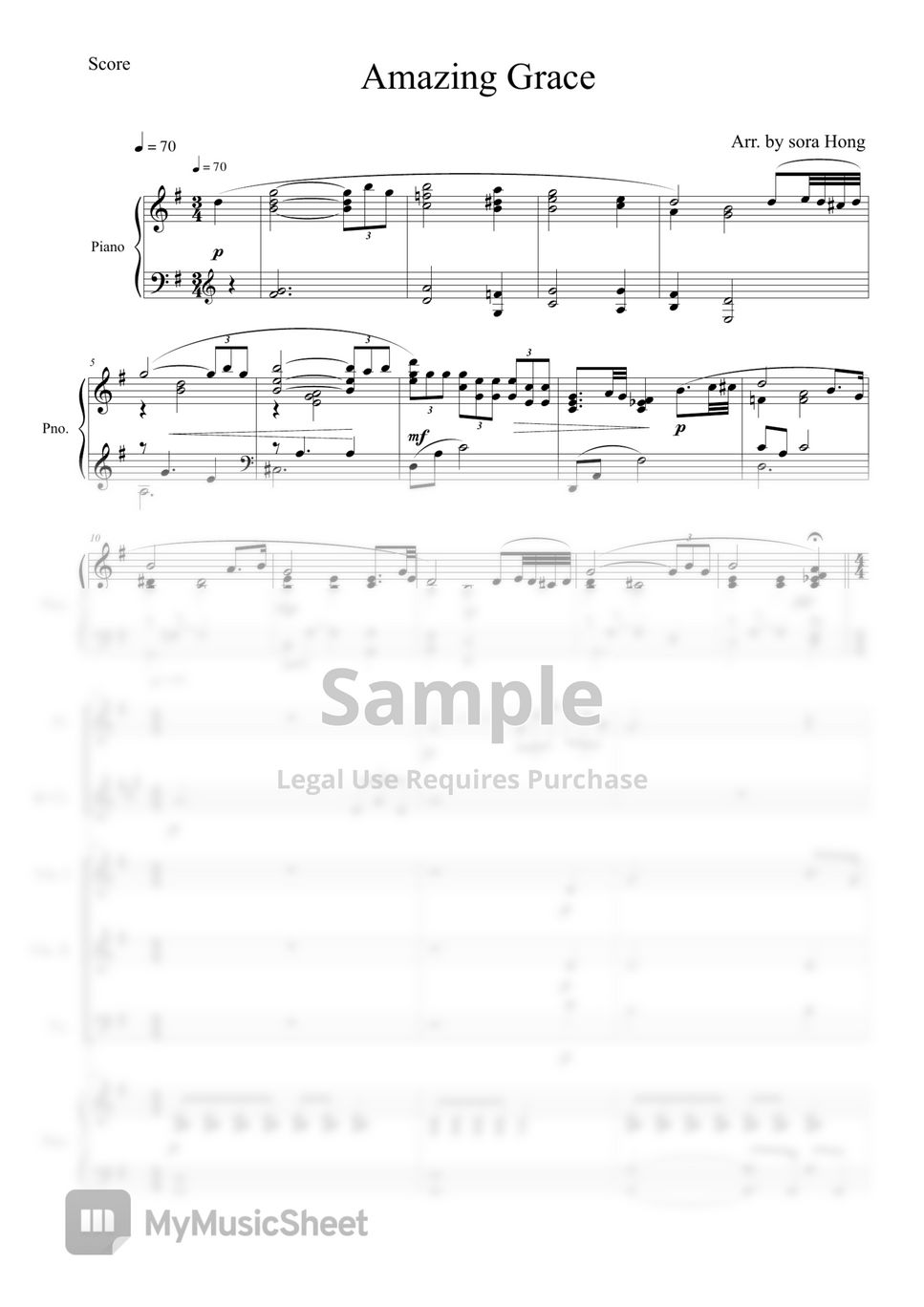 John Newton - Amazing Grace for Ensemble(Fl.Cl.vn1,2,vc,pno) by sorahong