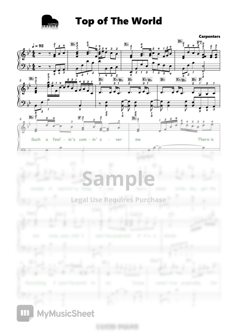 Carpenters Top of the World (코드,가사 포함) نوتة by Lucid Piano