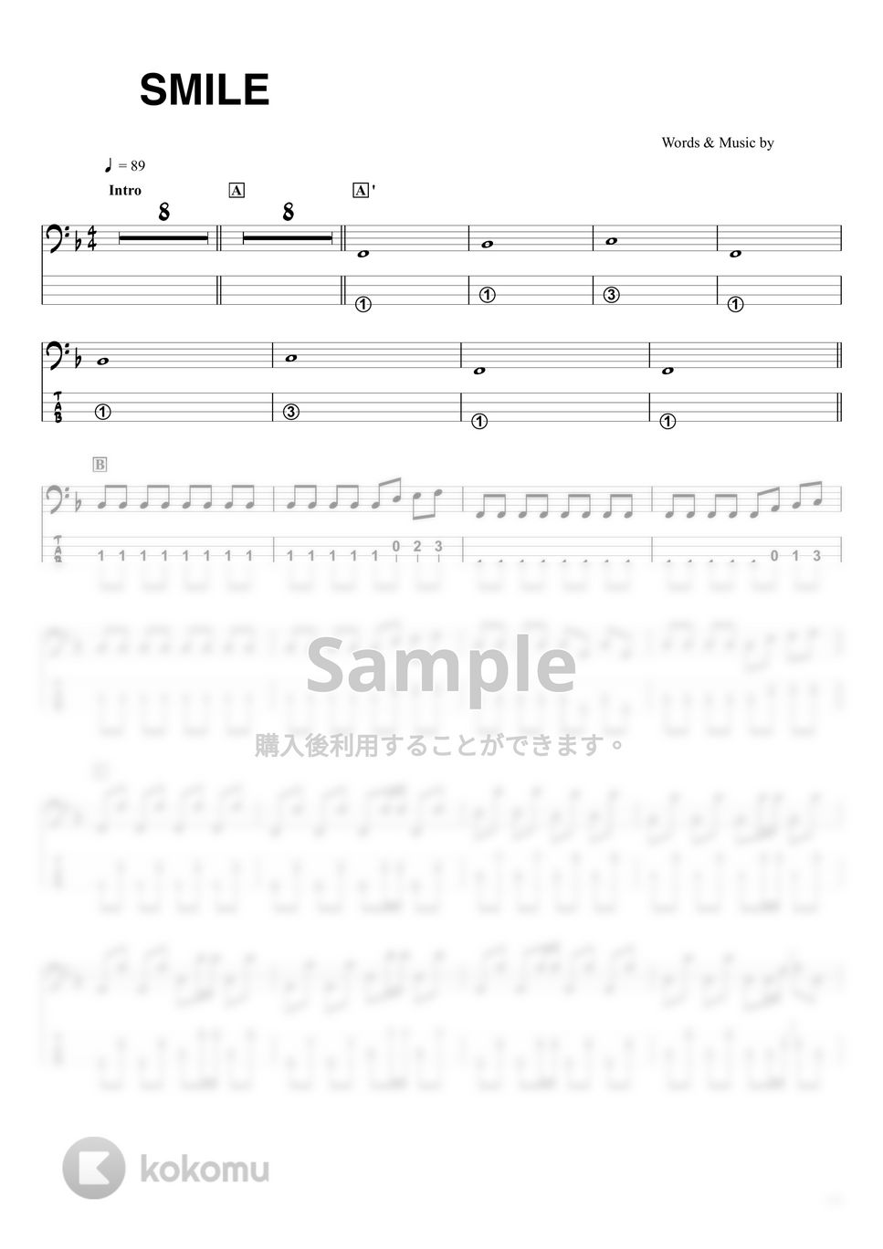 桑田 佳祐 - SMILE～晴れ渡る空のように～ (ベースTAB譜☆4弦ベース対応) by swbass