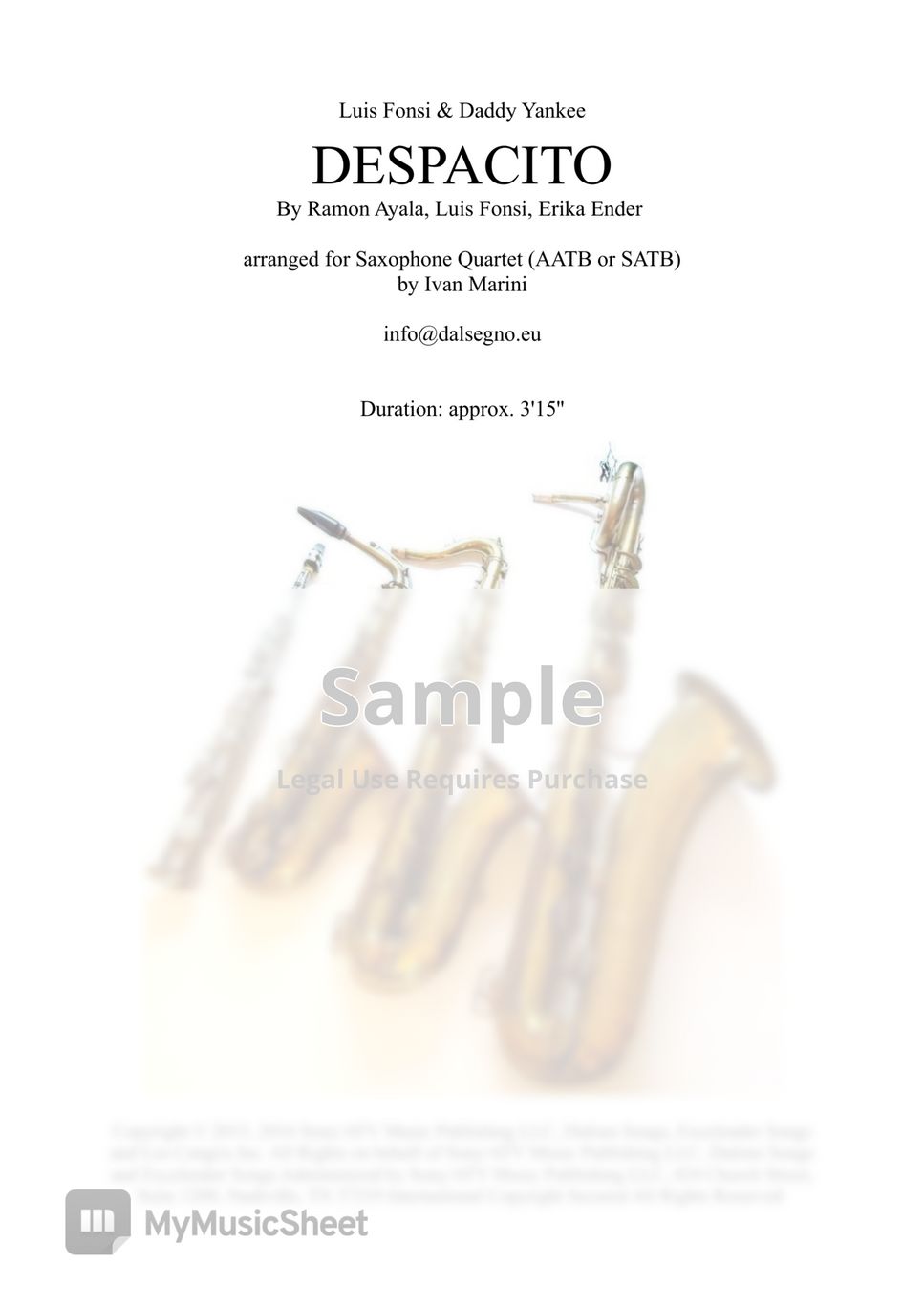 Luis Fonsi - DESPACITO (for Saxophone Quartet) by Ivan Marini