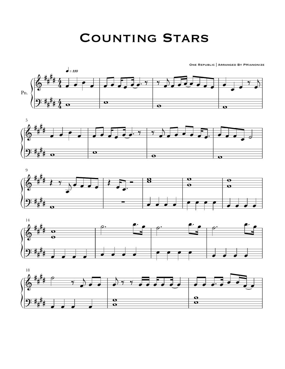 One Republic - Counting Stars (Easy Version) Sheet by PHianonize