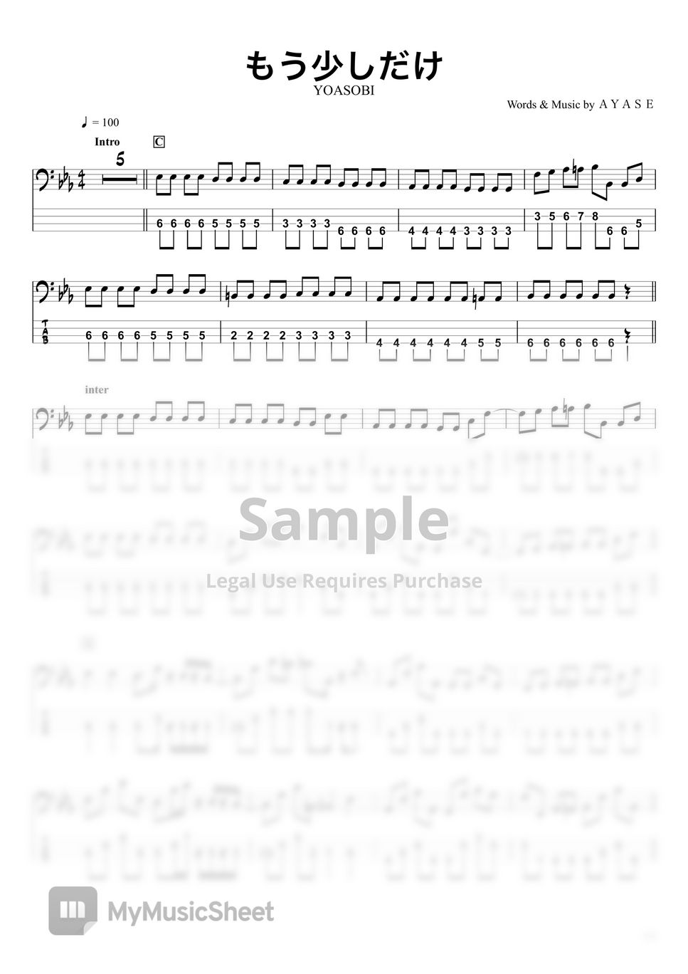 YOASOBI BassTAB 4strings Sheets By Swbass