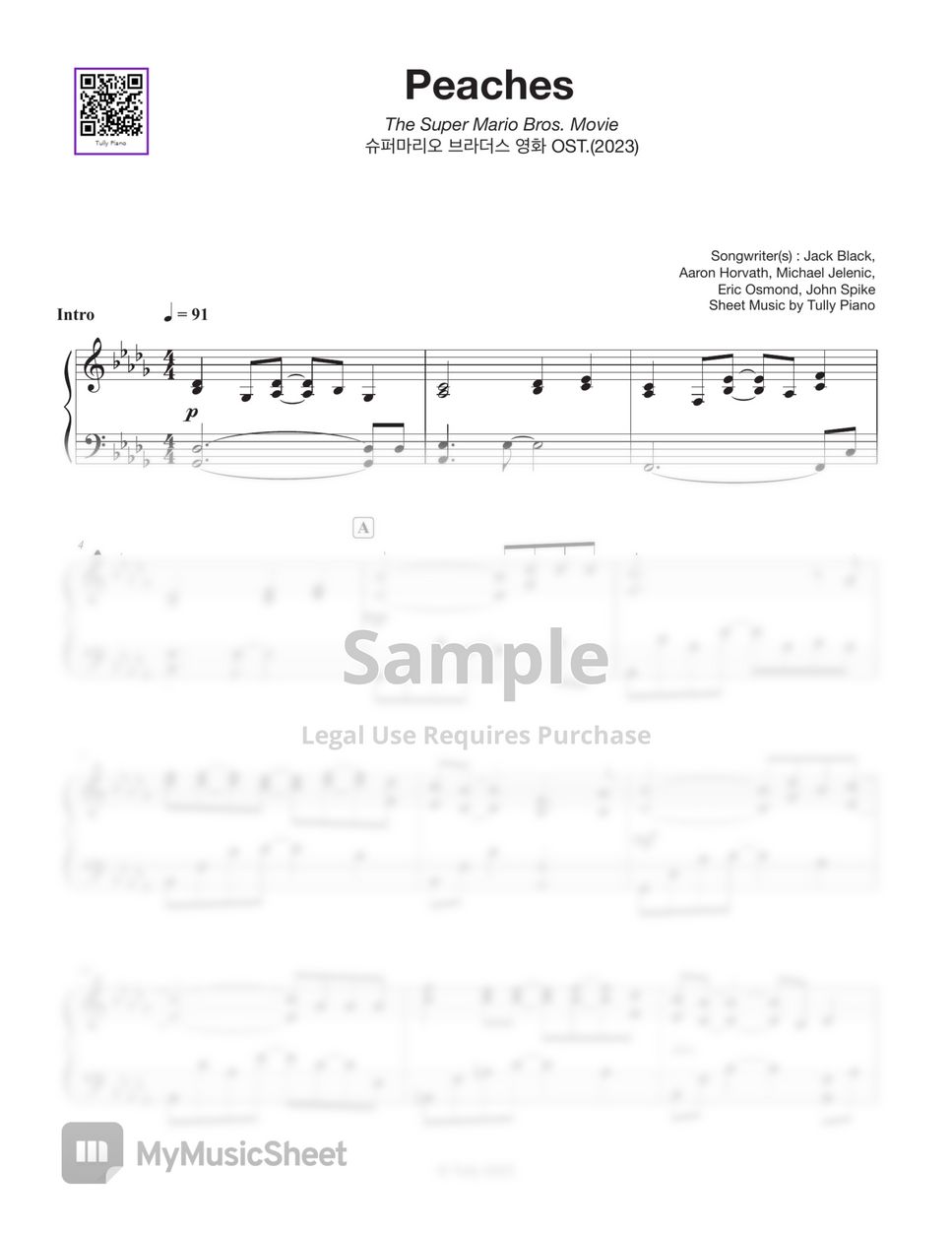 Jack Black - Peaches (from The Super Mario Bros. Movie) sheet