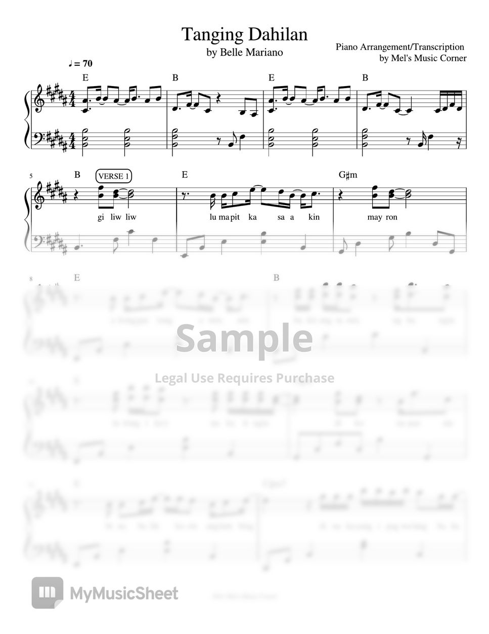 Belle Mariano - Tanging Dahilan (piano sheet music) by Mel's Music Corner