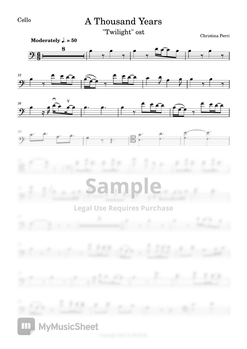 'Twilight' movie OST - A Thousand Years (Christina Perri) (Cello sheet) by BroPark
