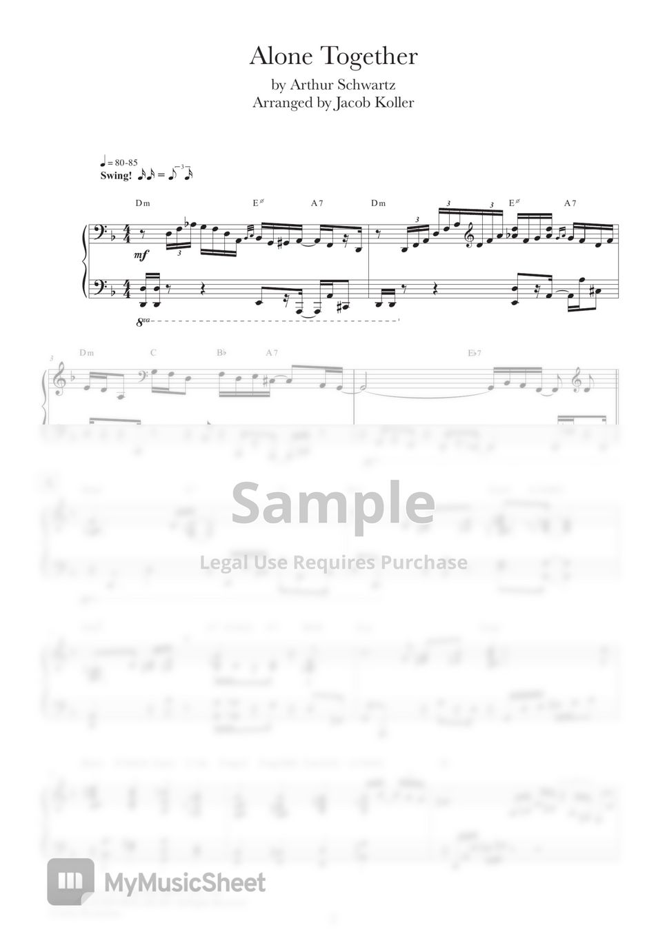 Chet Baker - Alone Together (Solo Piano Jazz Arrangement/Improvisation) by Jacob Koller