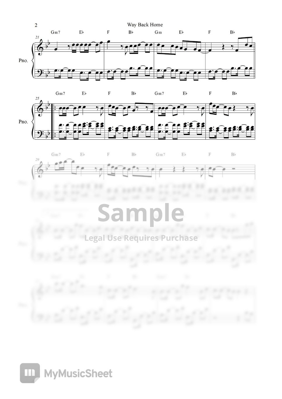 Way Back Home Piano Sheet 