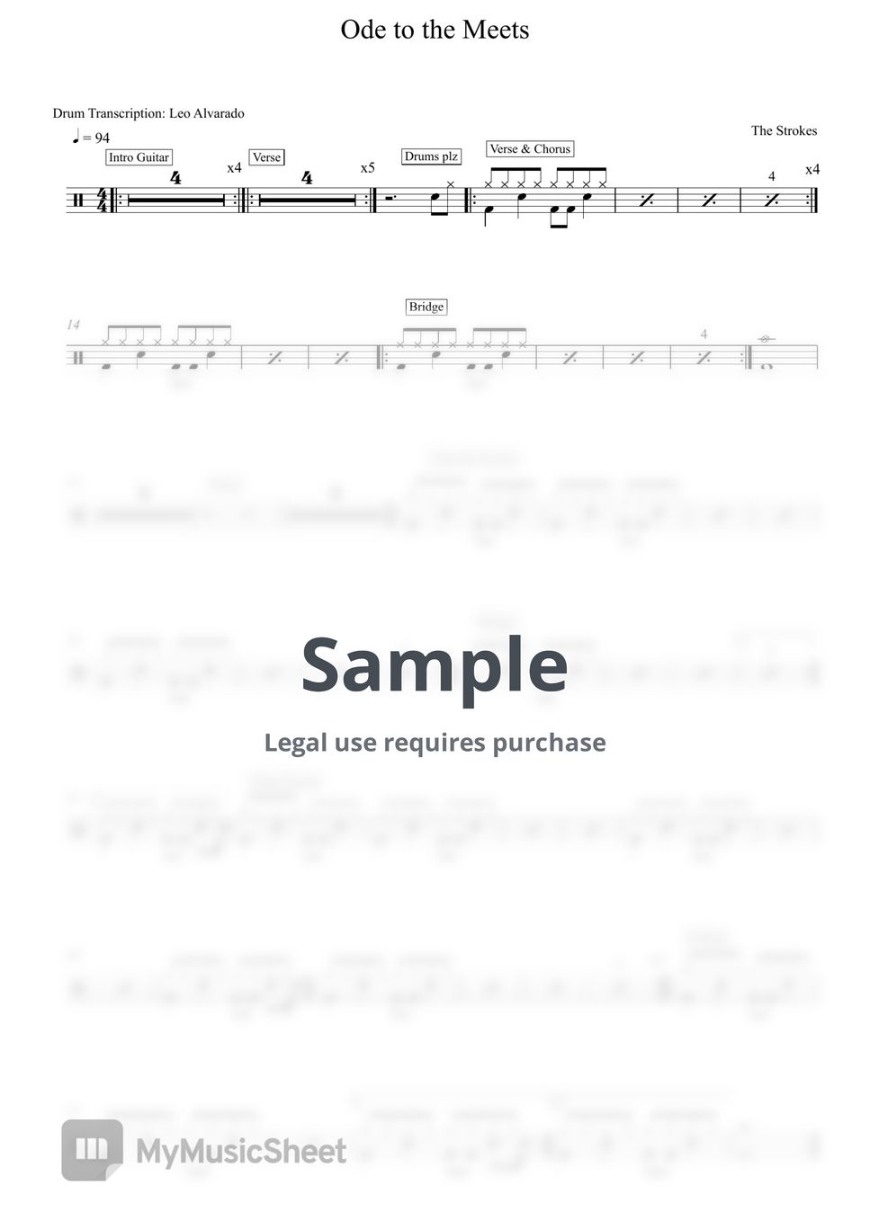 The Strokes - Ode to the Meets Sheets by Drum Transcription: Leo Alvarado