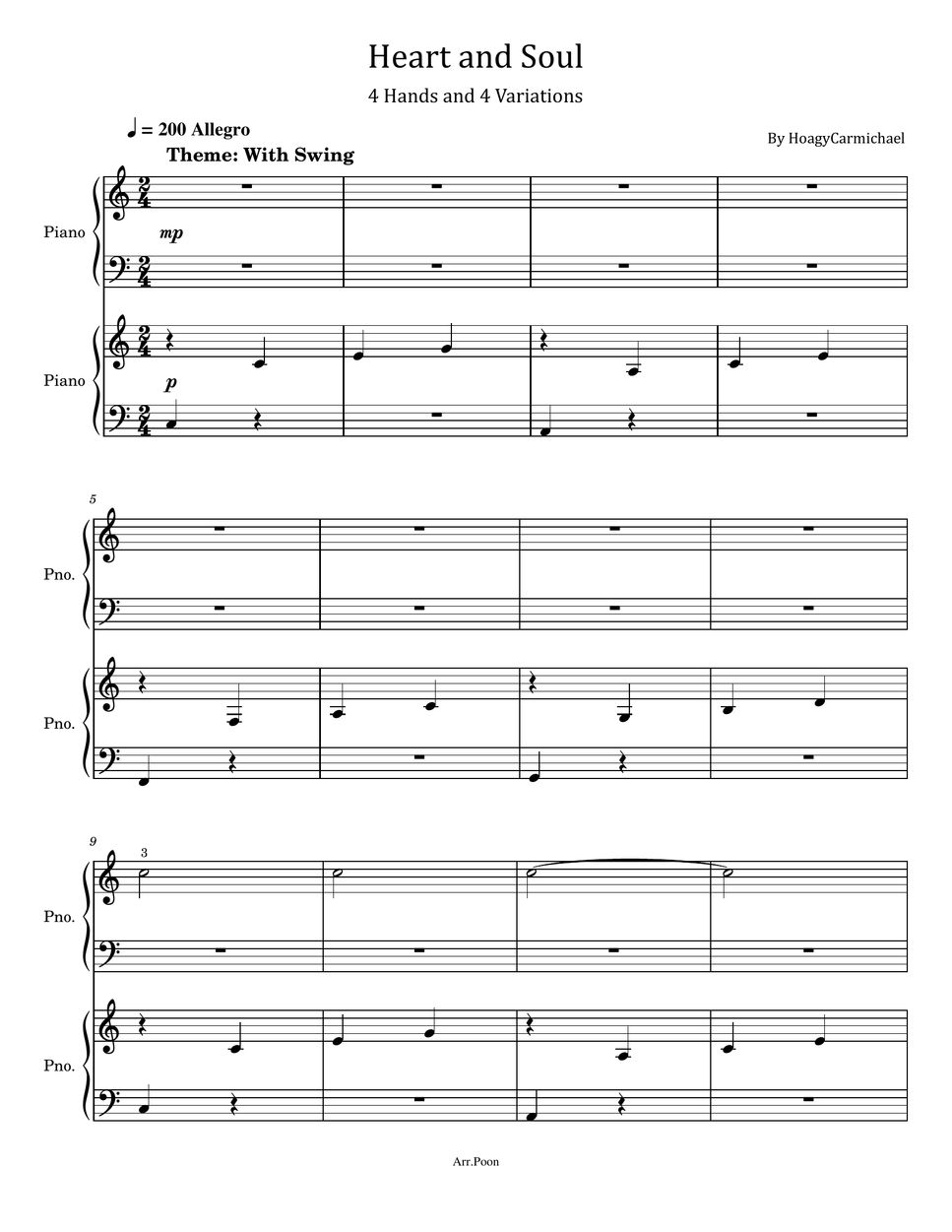 Hoagy Charmichael Heart And Soul Hoagy Charmichael Op 15 For Piano Duet 4 Hands Sheets By Poon