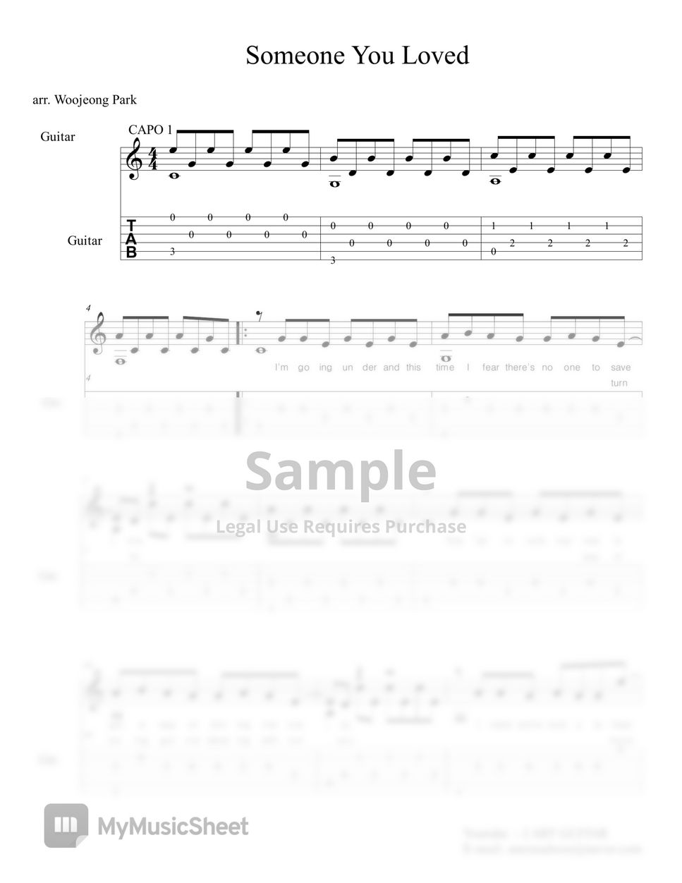 Lewis Capaldi - Someone You Loved (Guitar Tab) Sheets by Woojeong Park