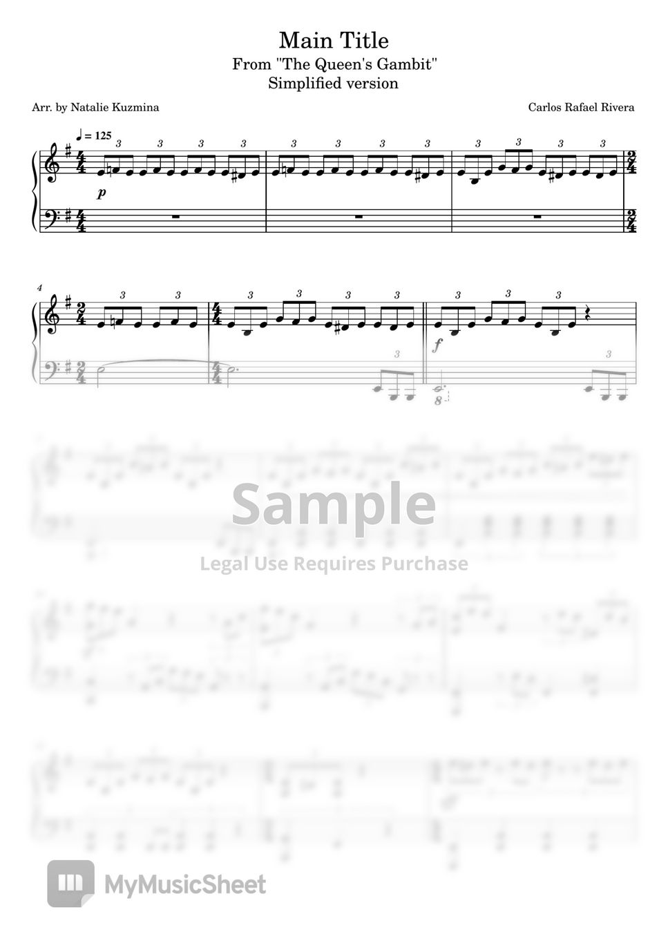 Main Title - The Queen's Gambit - Carlos Rafael Rivera Sheet music for  Piano (Solo)