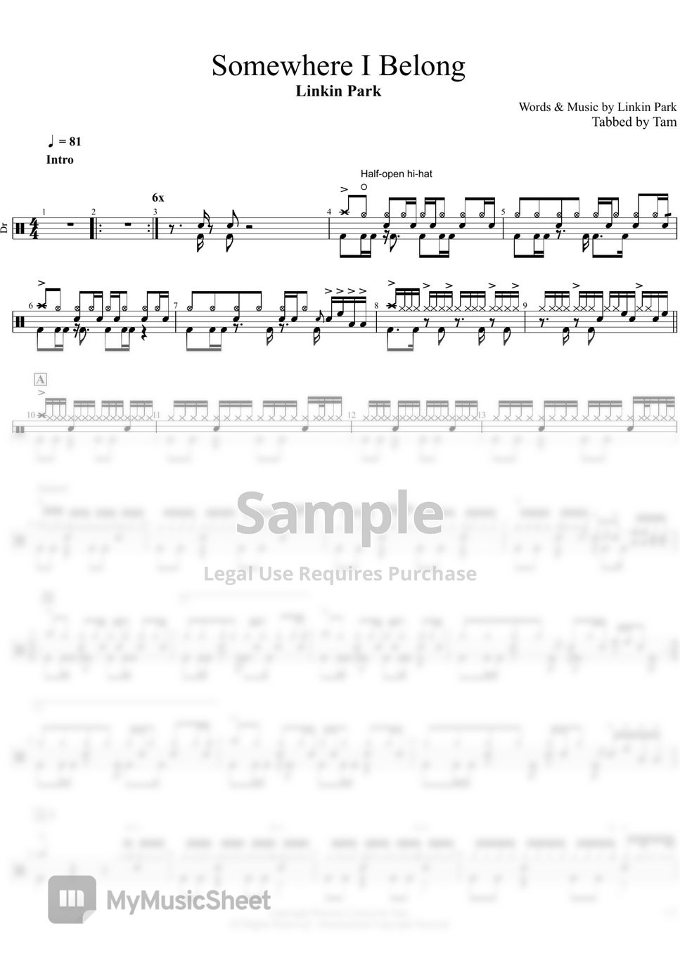 Linkin Park 聯 合 公 園 - <b>Somewhere</b> <b>I</b> <b>Belong</b> (難 度 中 等) - 若 需 要 Guitar Pro 8 的 原...