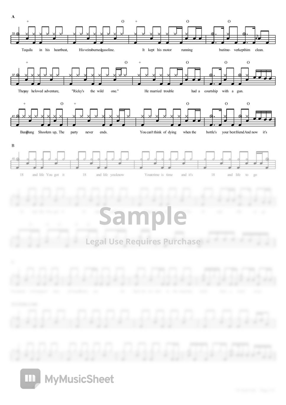 Skid Row 18 and Life 악보 by COPYDRUM