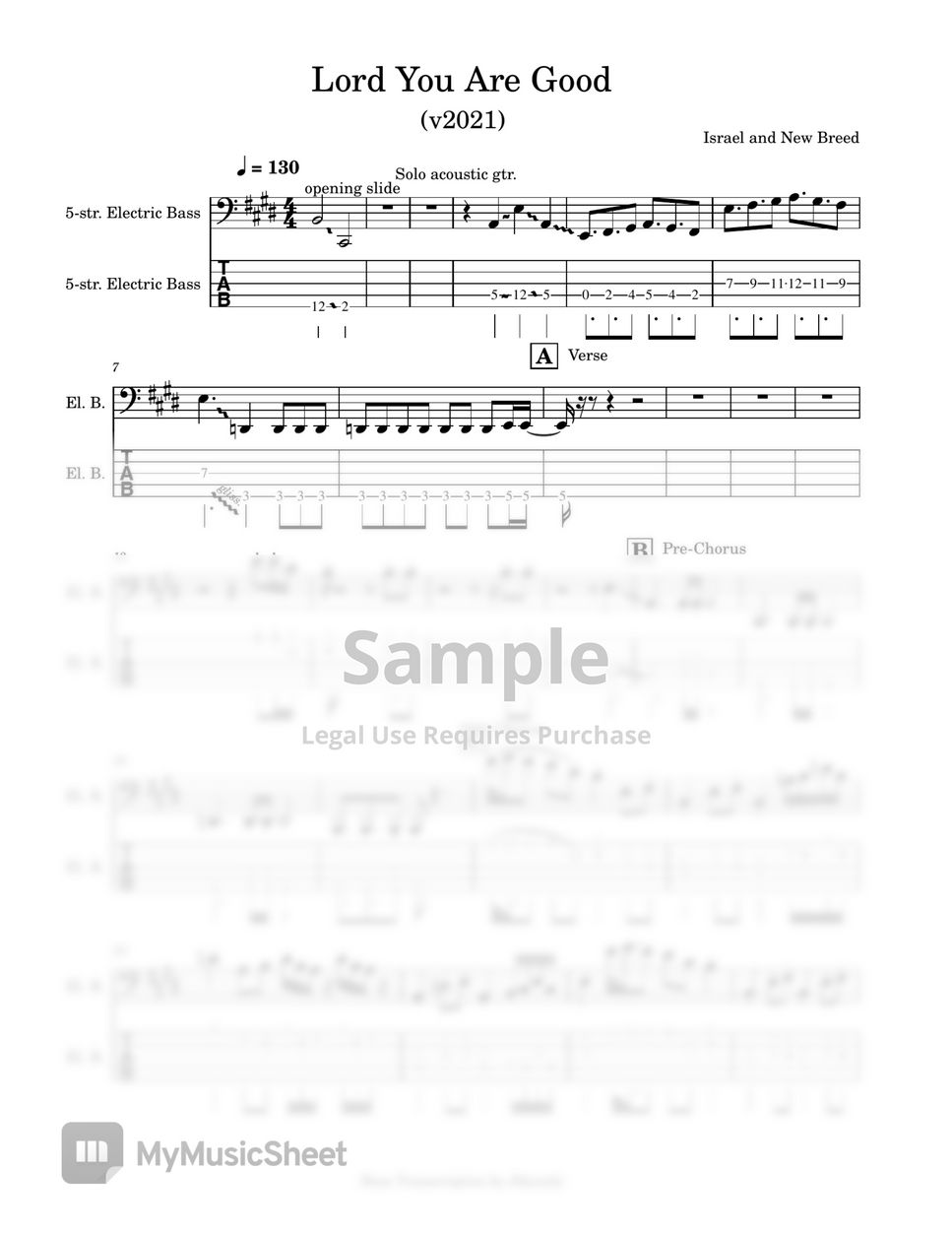 Israel & New Breed - Lord You Are Good (Version 2021) (Bass Music Sheet with Full Tabs) by Israel & New Breed