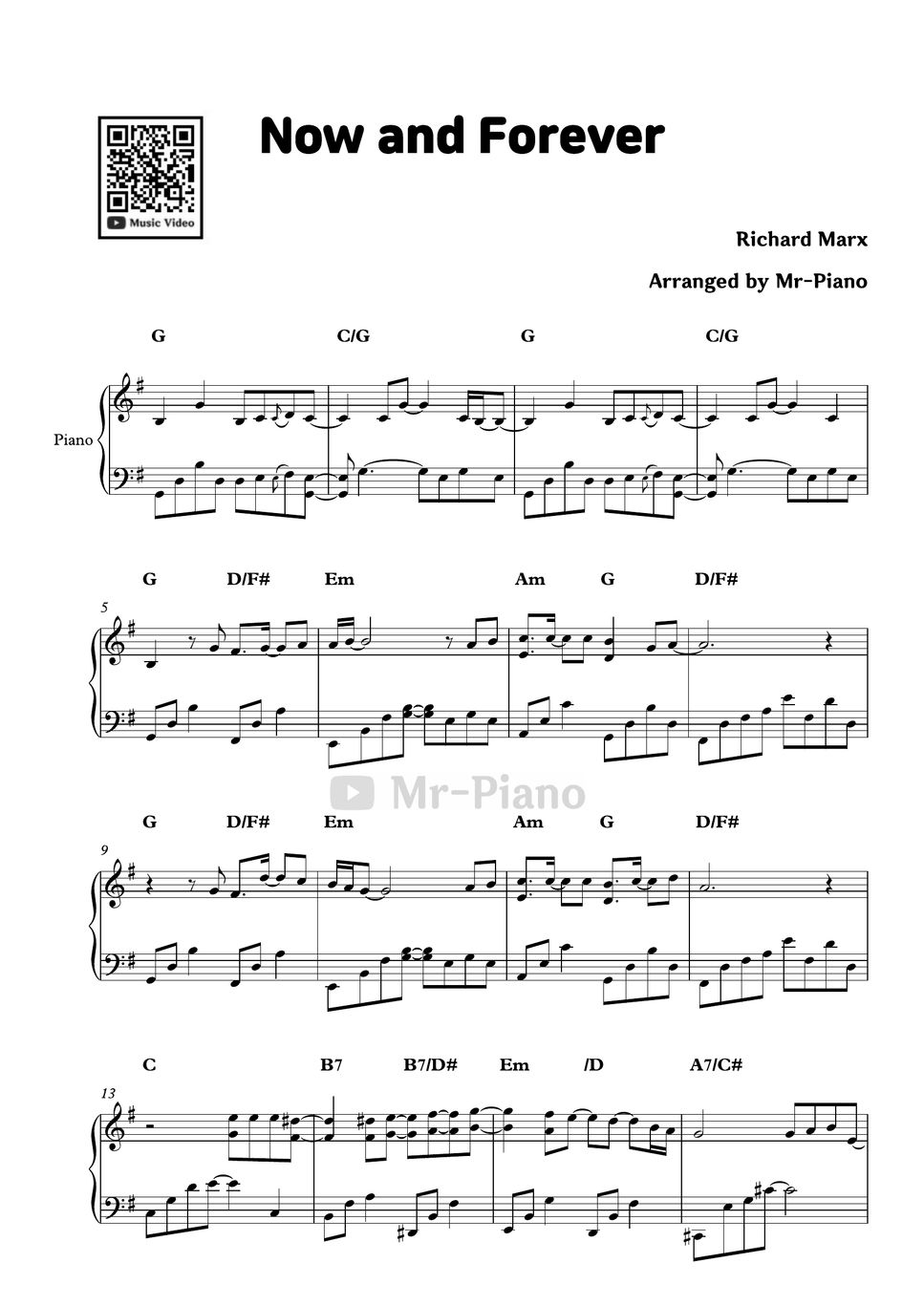 Richard Marx Now and Forever Notenblatt by MrPiano