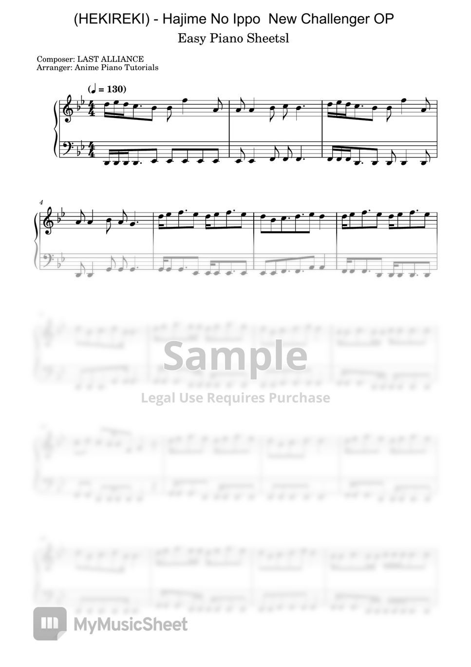 8 AM-Hajime no Ippo: New Challenger ED- Free Piano Sheet Music & Piano  Chords