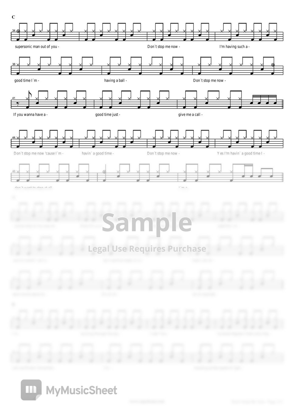 queen Dont Stop Me Now Sheet by COPYDRUM