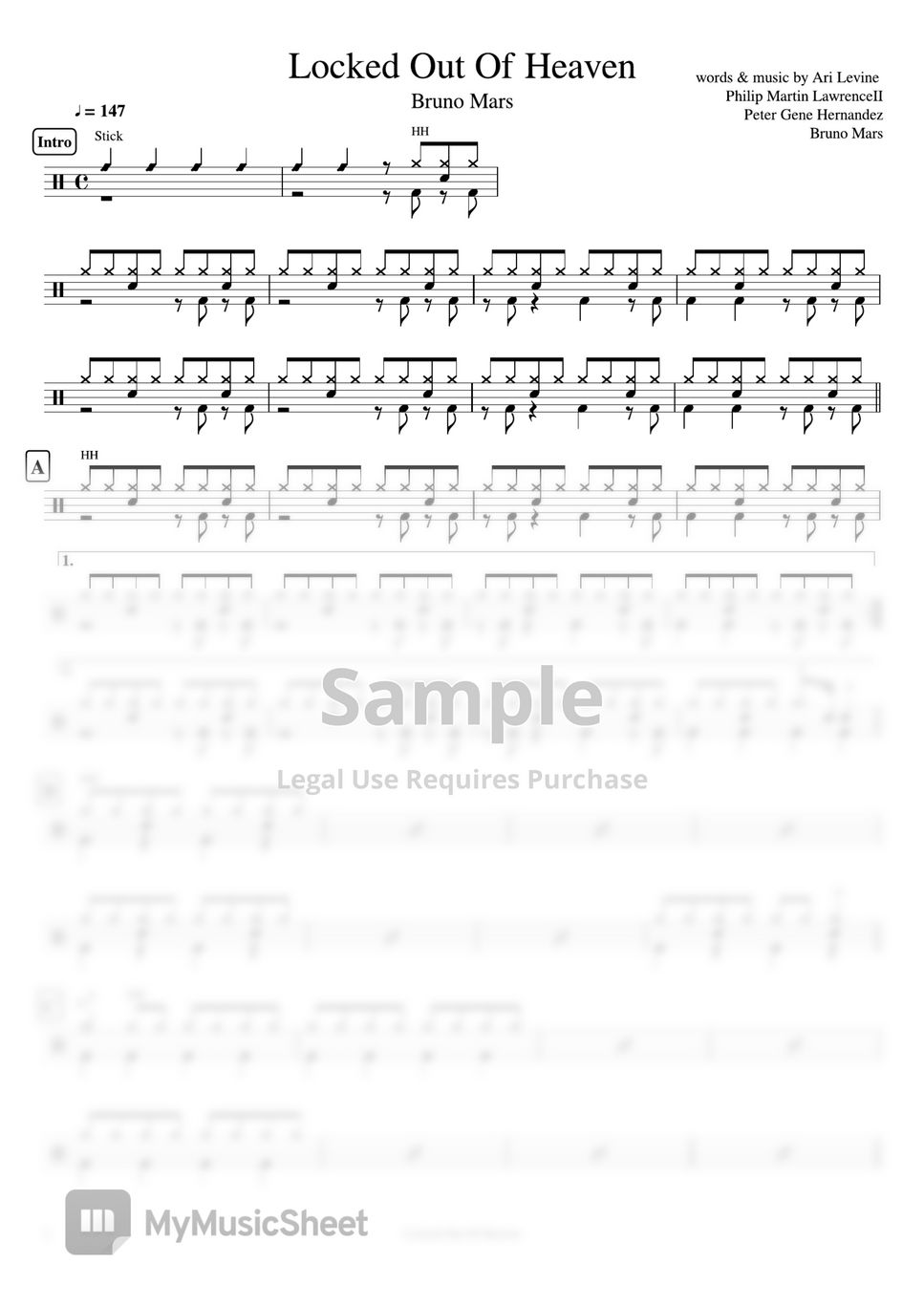 Bruno Mars - Locked Out Of Heaven by Cookai's J-pop Drum sheet music!!!