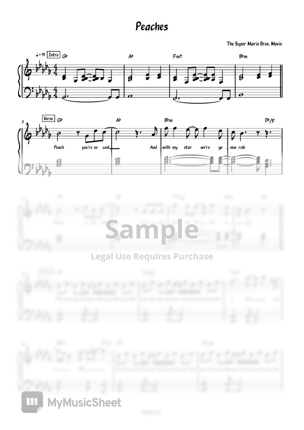 Peaches (from The Super Mario Bros. Movie), (easy) sheet music for piano  solo